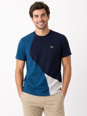 🐊 Lacoste Color Block Crewneck T-Shirt | Blue/Navy/White | Men’s XL 🐊